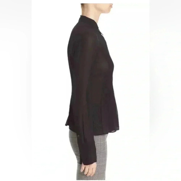 Theory 'Dionelle' Pintuck Pleat Textured Chiffon Black Sheer Blouse 100% Silk S - Picture 3 of 13